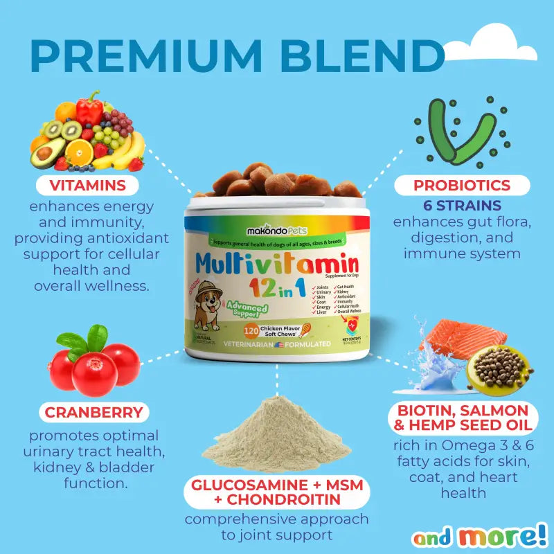 12 in 1 Multivitamin for Dogs 120 Soft Chews Makondo
