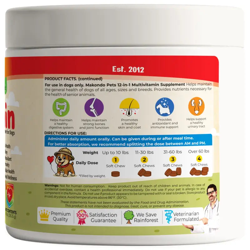 12 in 1 Multivitamin for Dogs 120 Soft Chews Makondo