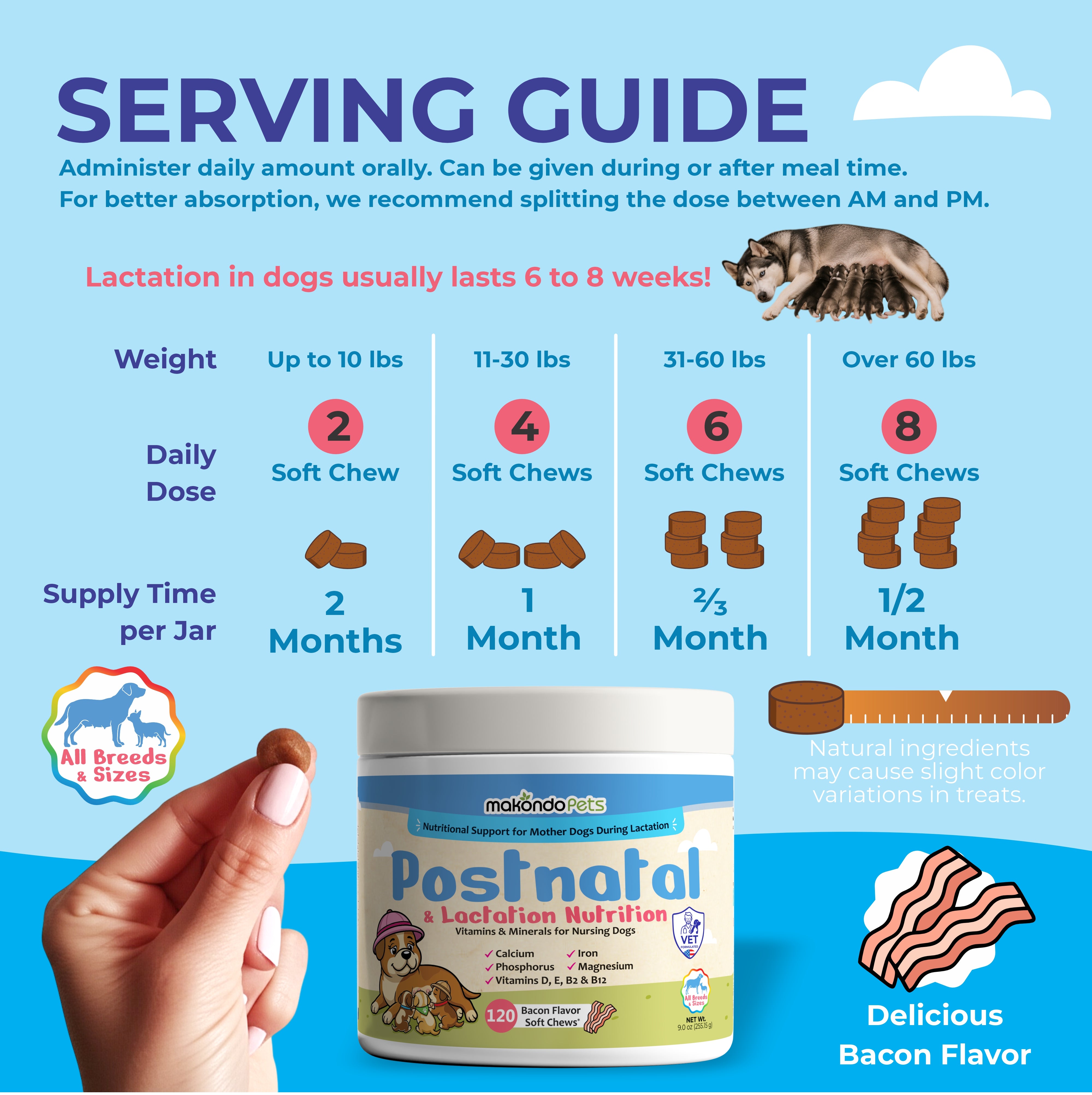 Dog Postnatal & Lactation Nutrition | 120 Soft Chews | Breeders