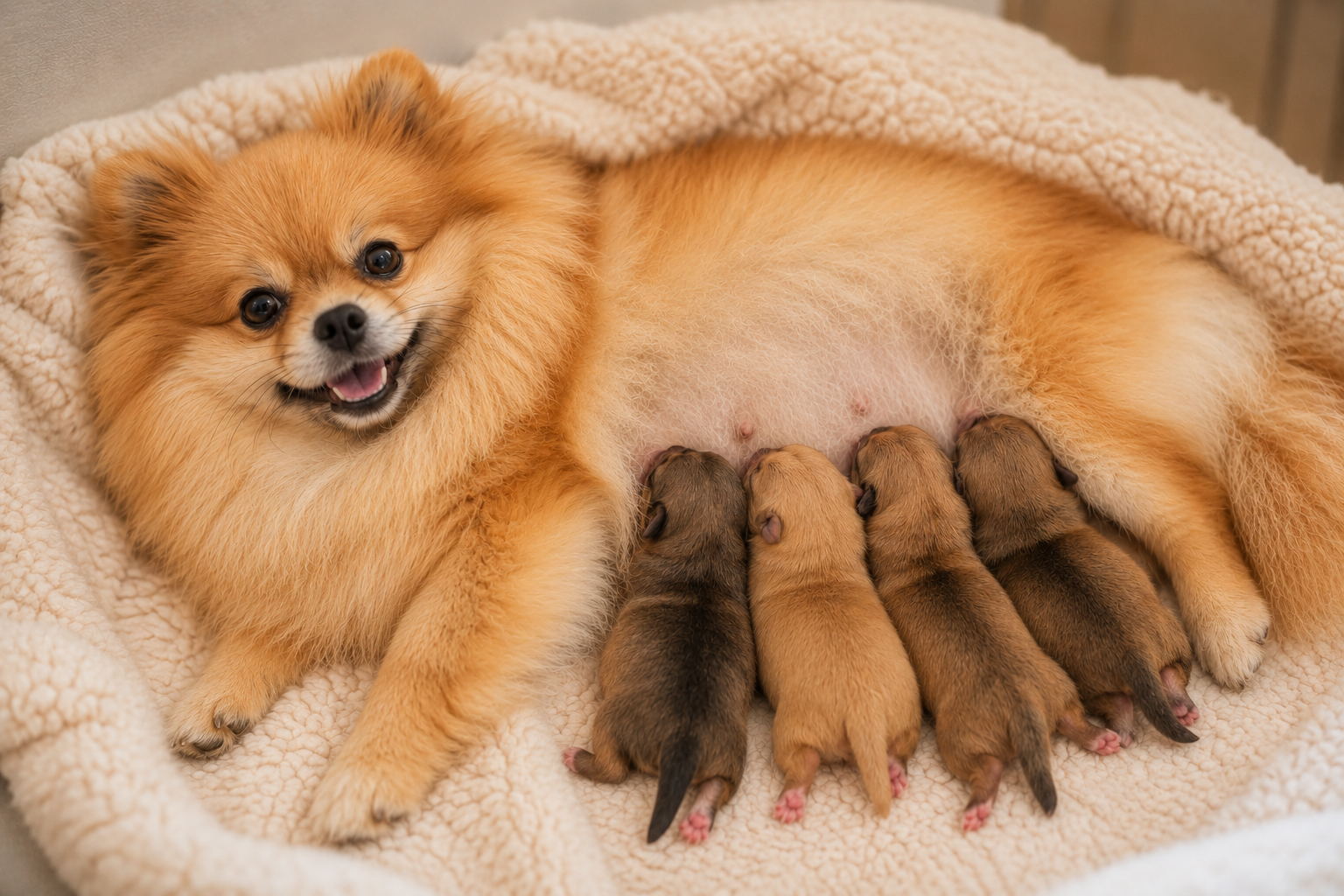 Nursing mother dog eating a nutrient-dense postnatal meal
