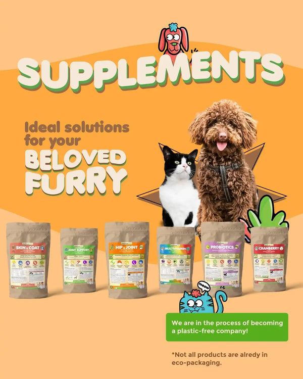 Pet supplement product advertisement.