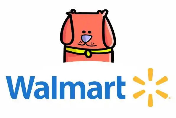 Walmart logo with cartoon dog.